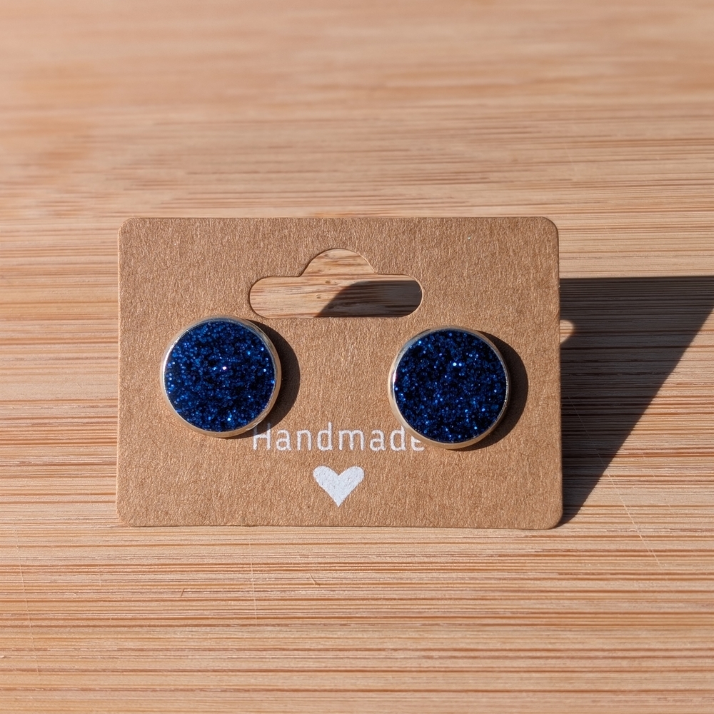 Handmade Blue Glitter Stud Earrings